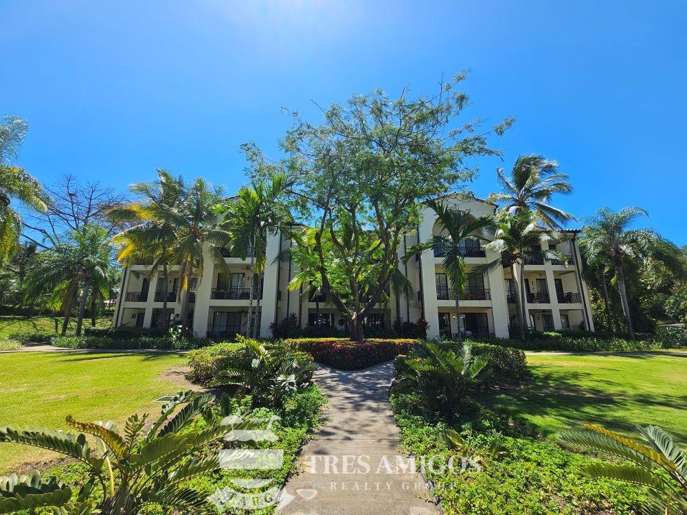 Modern condominium building surrounded by palm trees in Costa Rica.